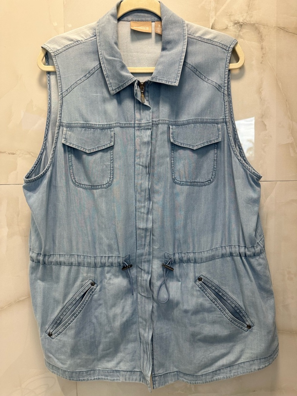 Chico's Light Blue Wash Chambray Tunic Vest size 3/XL